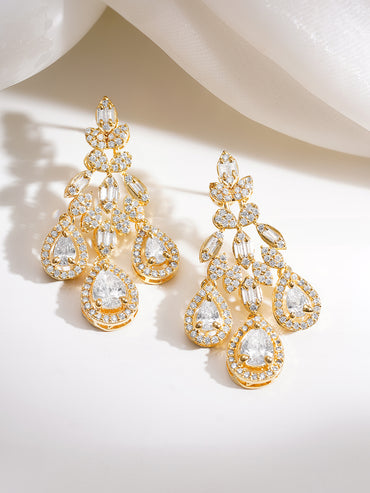 Gold Plated Teardrop American Diamond Zirconia Dangler Earrings