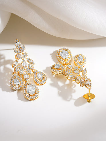 Gold Plated Teardrop American Diamond Zirconia Dangler Earrings