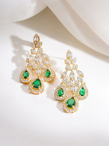 Gold Plated American Diamond Zirconia Emerald Dangler Earrings