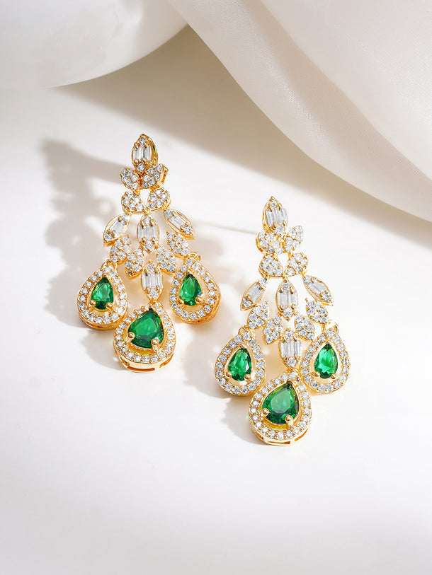 Gold Plated American Diamond Zirconia Emerald Dangler Earrings