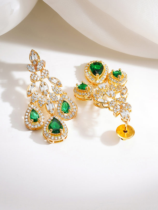 Gold Plated American Diamond Zirconia Emerald Dangler Earrings