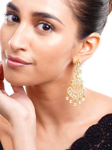Gold Plated American Diamond Dangler Earrings