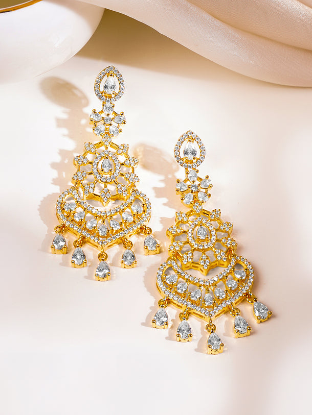 Gold Plated American Diamond Dangler Earrings