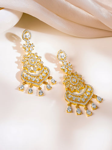 Gold Plated American Diamond Dangler Earrings