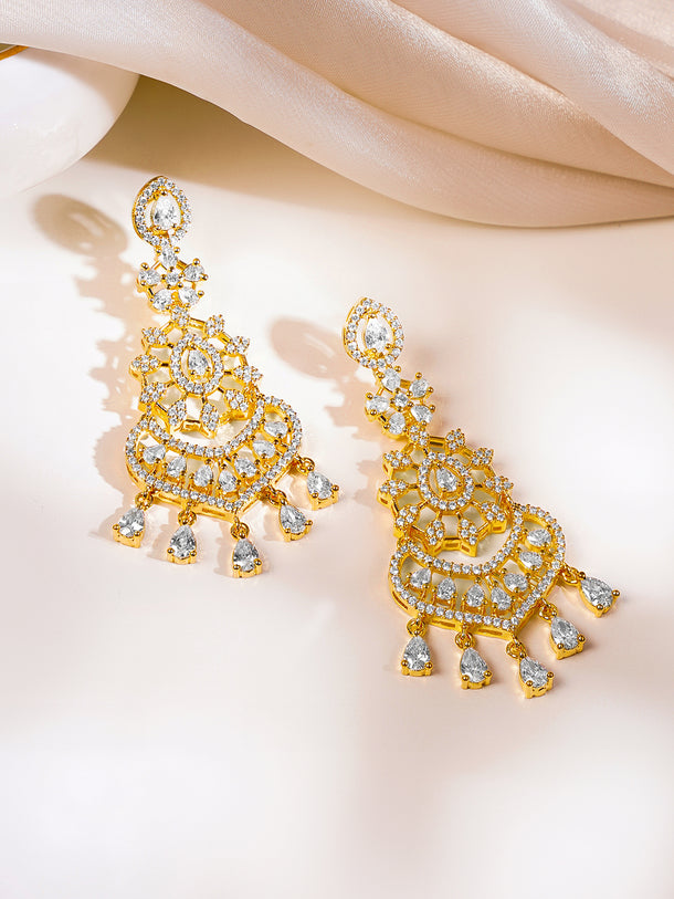 Gold Plated American Diamond Dangler Earrings