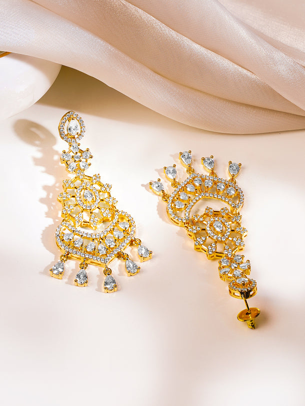 Gold Plated American Diamond Dangler Earrings