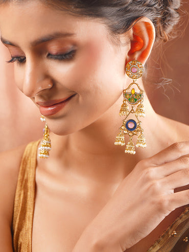 Gold Plated Multi Layered Pearl Drop Dangler Jhumkas