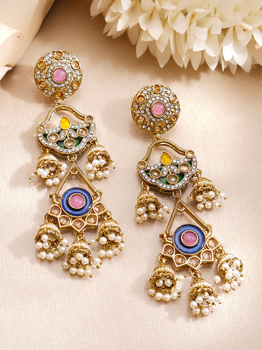 Gold Plated Multi Layered Pearl Drop Dangler Jhumkas