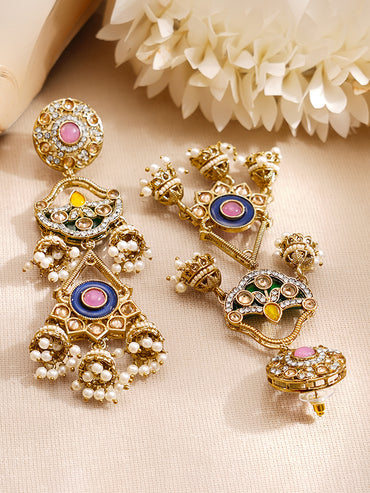 Gold Plated Multi Layered Pearl Drop Dangler Jhumkas