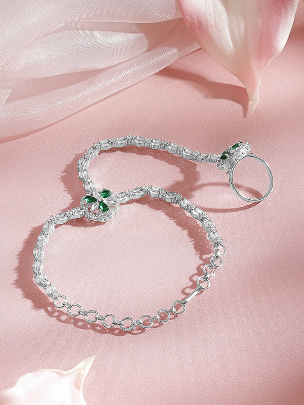 Elegant Emerald Crystal Hathphool Bracelet