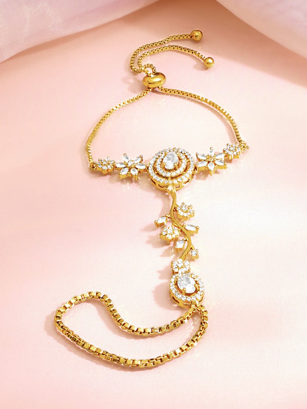 Gold Plated American Diamond Zirconia Floral Hathphool