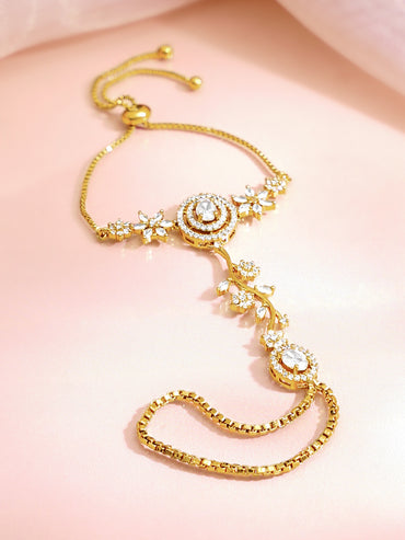 Gold Plated American Diamond Zirconia Floral Hathphool