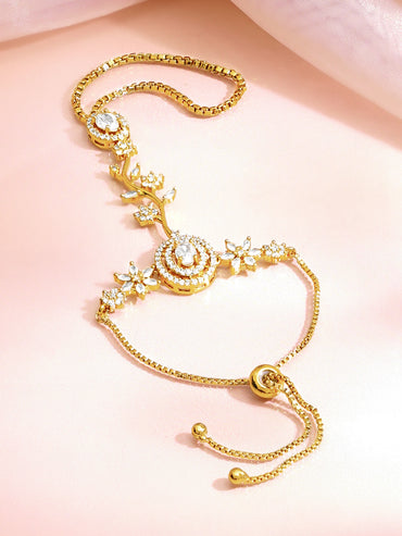 Gold Plated American Diamond Zirconia Floral Hathphool