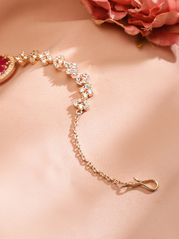 Rubans Women 22K Rose Gold-Plated Ruby Pink & White Cubic Zirconia Studded Handcrafted Maang Tikka