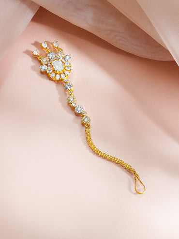 Gold Plated Sparkle Cubic Zirconia Teardrop Maangtikka