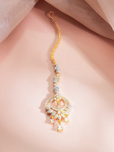 Gold Plated Bloom Crystal Crown Maangtikka