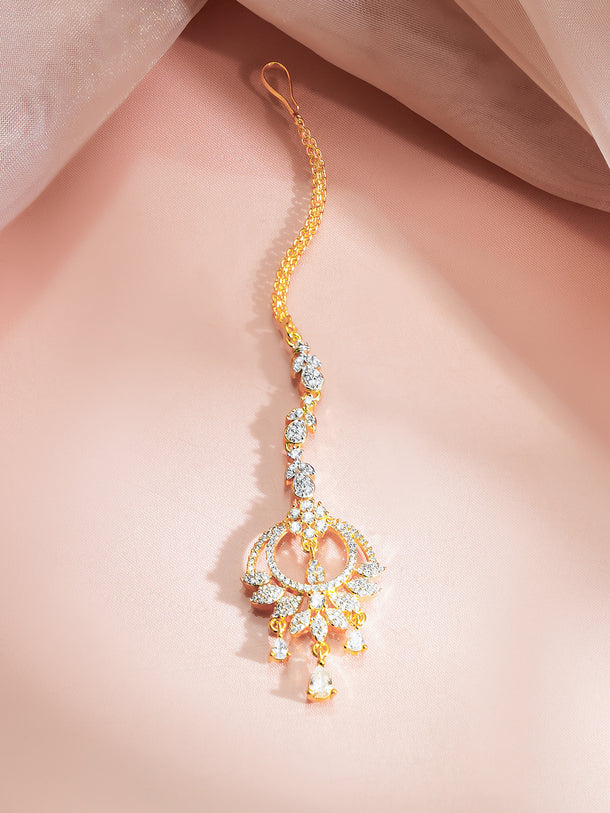 Gold Plated Bloom Crystal Crown Maangtikka