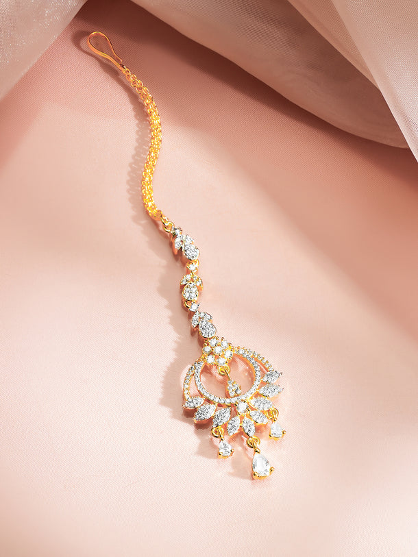 Gold Plated Bloom Crystal Crown Maangtikka