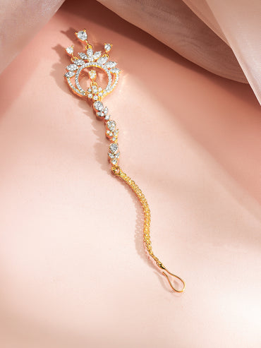 Gold Plated Bloom Crystal Crown Maangtikka