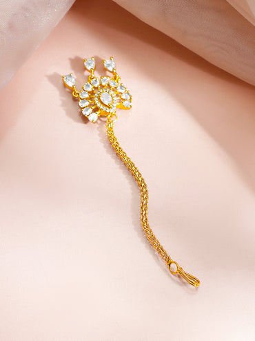 Gold Plated American Diamond Zirconia Teardrop Maang Tikka