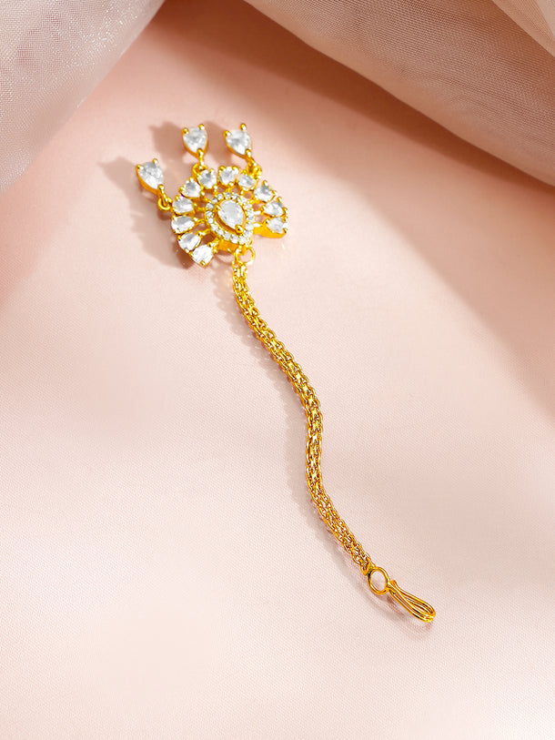 Gold Plated American Diamond Zirconia Teardrop Maang Tikka