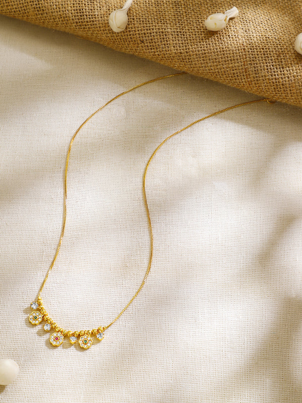 Gold Plated Blossom Charm Zirconia Dainty Chain Necklace