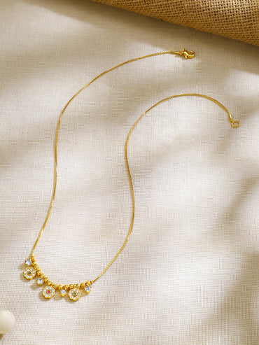 Gold Plated Blossom Charm Zirconia Dainty Chain Necklace