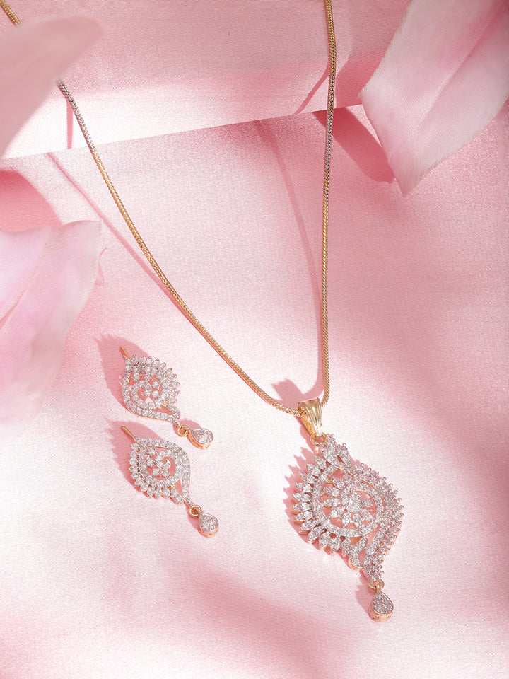 Rubans Gold Plated Handcrafted Zircon Stone Studded Peacock Necklace Set