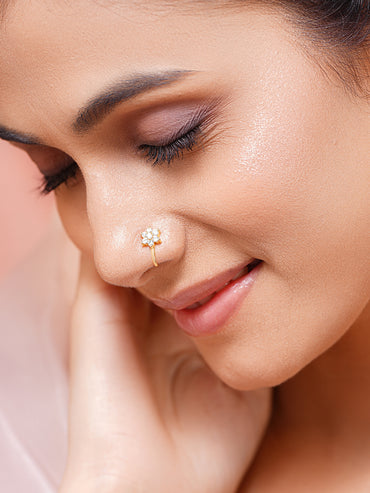 Set of 3 Gold Plated Floral American Diamond Zirconia Nose Accessories