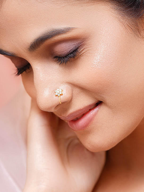 Set of 3 Gold Plated Floral American Diamond Zirconia Nose Accessories