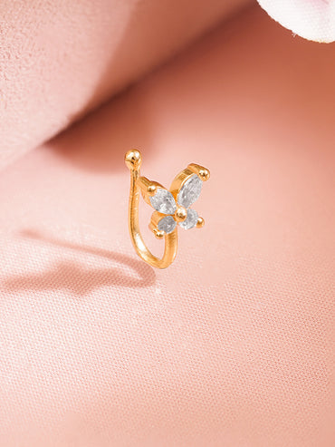 Set of 3 Gold Plated Floral American Diamond Zirconia Nose Accessories