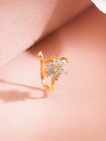 Set of 3 Gold Plated Floral American Diamond Zirconia Nose Accessories