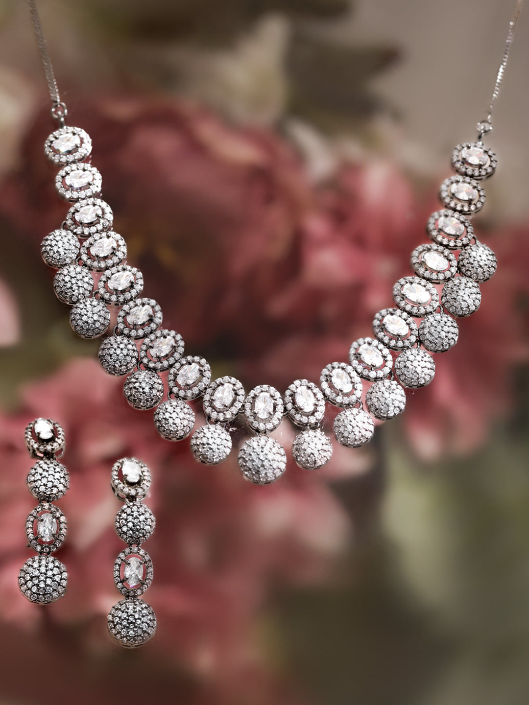 Rubans Silver Plated Hand Crafted Enchanting CZ Studded Necklace Set