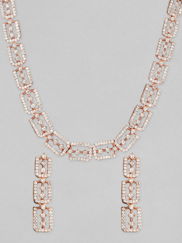 Rubans Rose Gold Plated Necklace Set With Studded American Diamonds