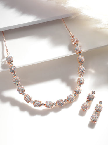 Rubans Rose Gold-Plated White AD-Studded Jewellery Set