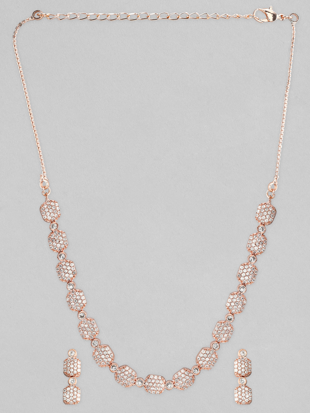 Rubans Rose Gold-Plated White AD-Studded Jewellery Set