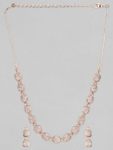 Rubans Rose Gold-Plated White AD-Studded Jewellery Set