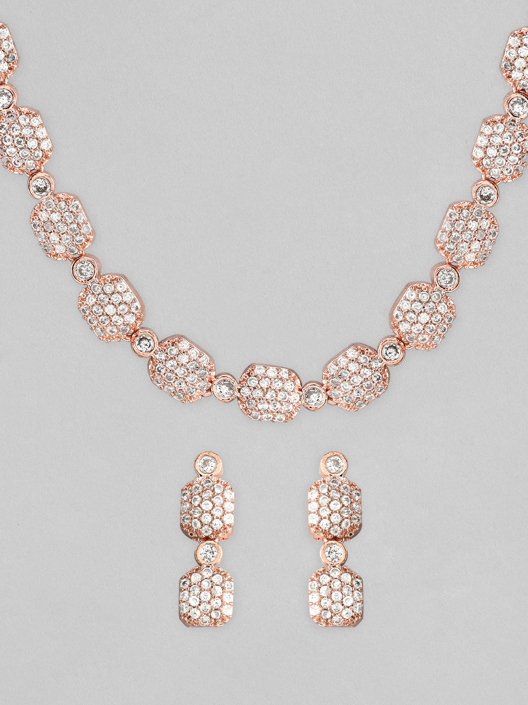 Rubans Rose Gold-Plated White AD-Studded Jewellery Set