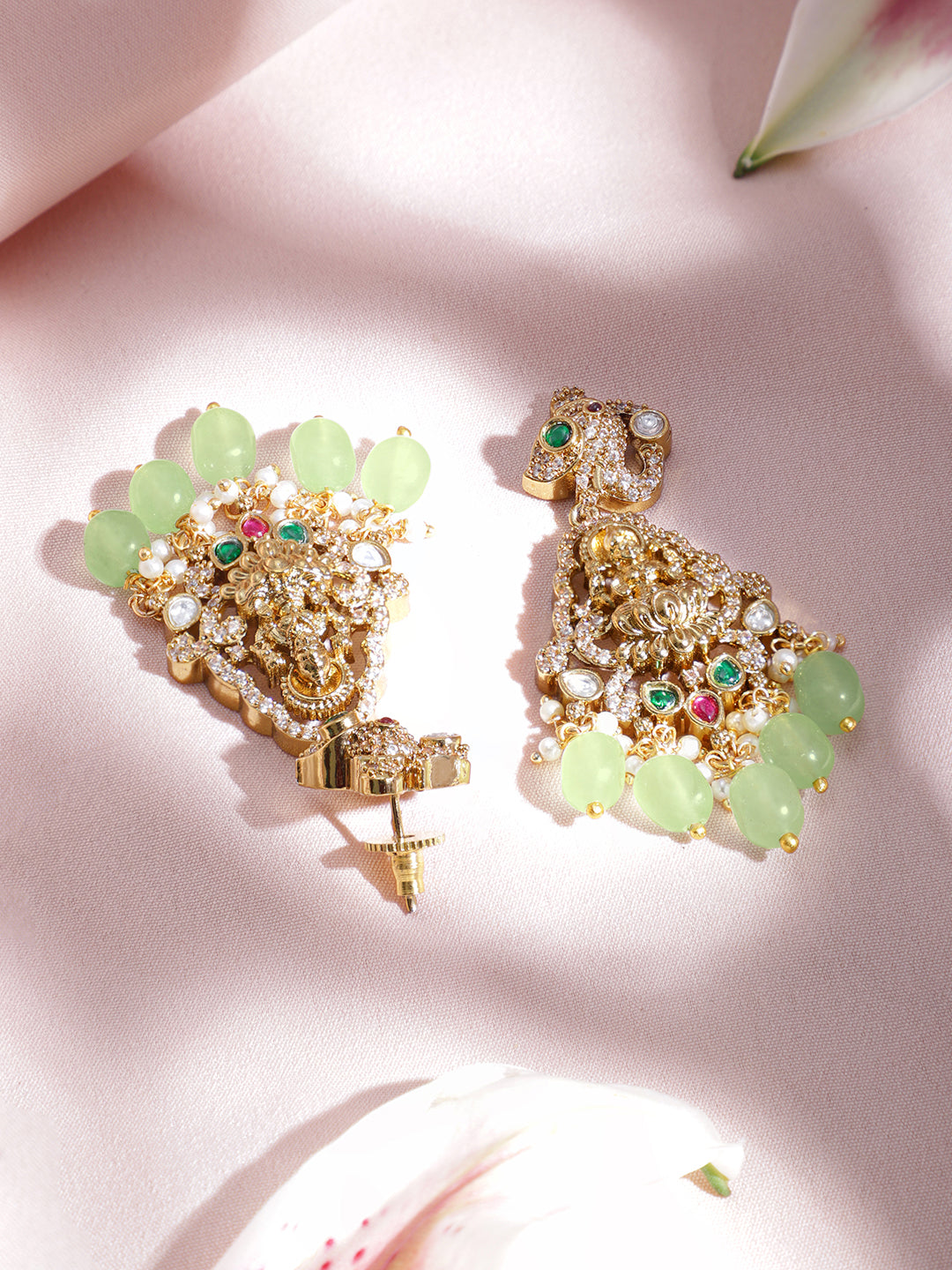 22KT Gold-Plated Cubic Zirconia-Studded  Beaded Necklace and Earrings