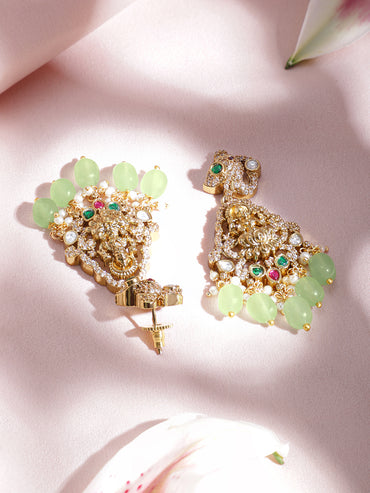 22KT Gold-Plated Cubic Zirconia-Studded  Beaded Necklace and Earrings