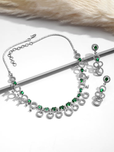 Ring Motif American Diamond Zirconia Necklace Set