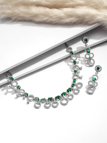 Ring Motif American Diamond Zirconia Necklace Set