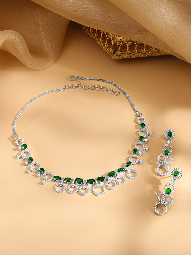 Ring Motif American Diamond Zirconia Necklace Set