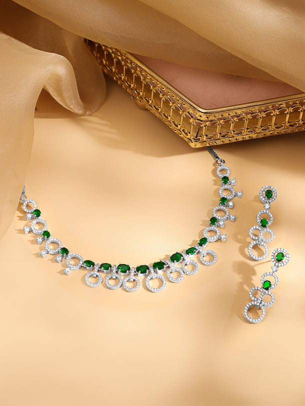 Ring Motif American Diamond Zirconia Necklace Set