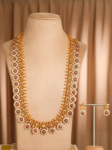 Red Floral Motif Long Necklace Set