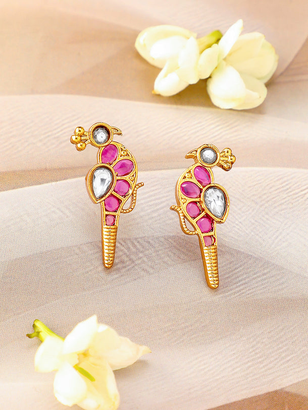 Pink Studded Gold Toned Pearl Necklace Set