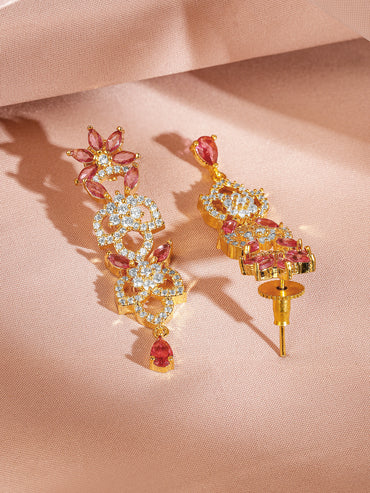 American Diamond Zirconia Pink Floral Necklace Set
