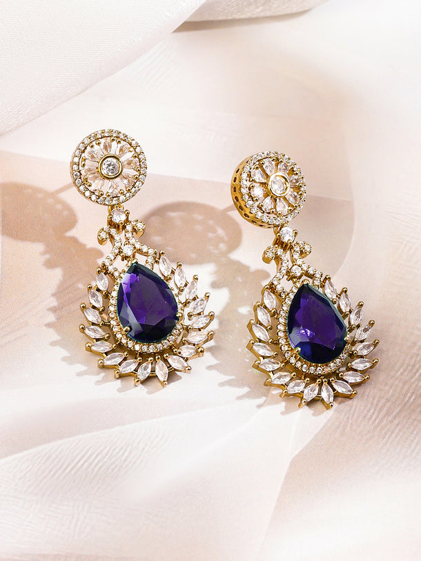 Purple American Diamond Zirconia Gold Necklace Set