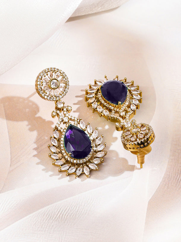 Purple American Diamond Zirconia Gold Necklace Set