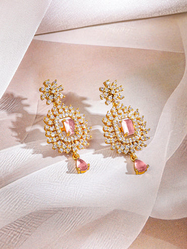 Pink American Diamond Zirconia Gold Necklace Set